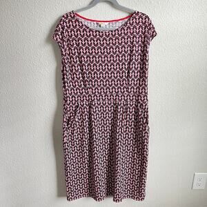 Boden Florrie Pink Floral Tile Jersey Dress Women's 14 Pockets Short Sleeve